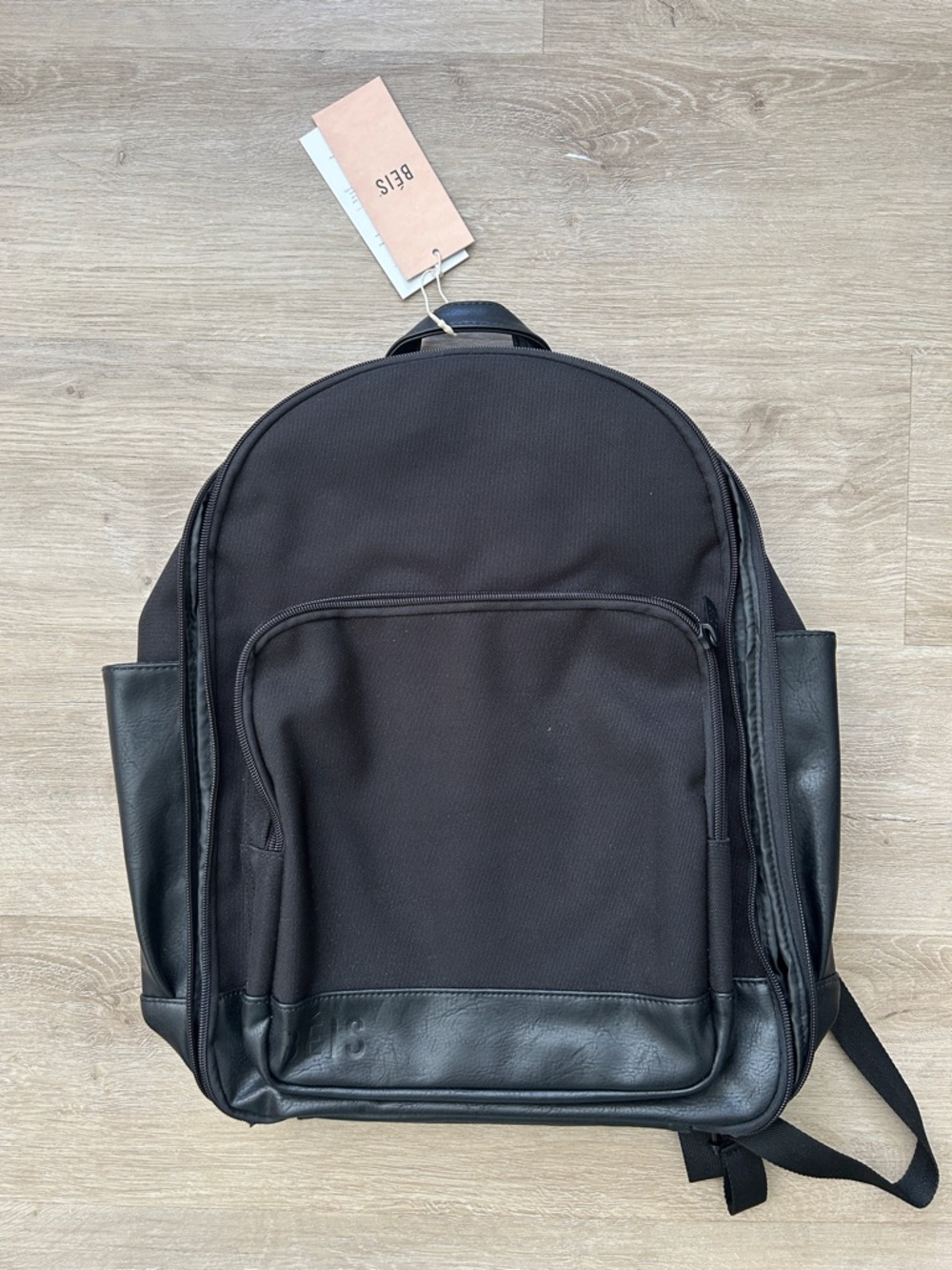 BEIS Black Backpack with Leather-Trim Accents
